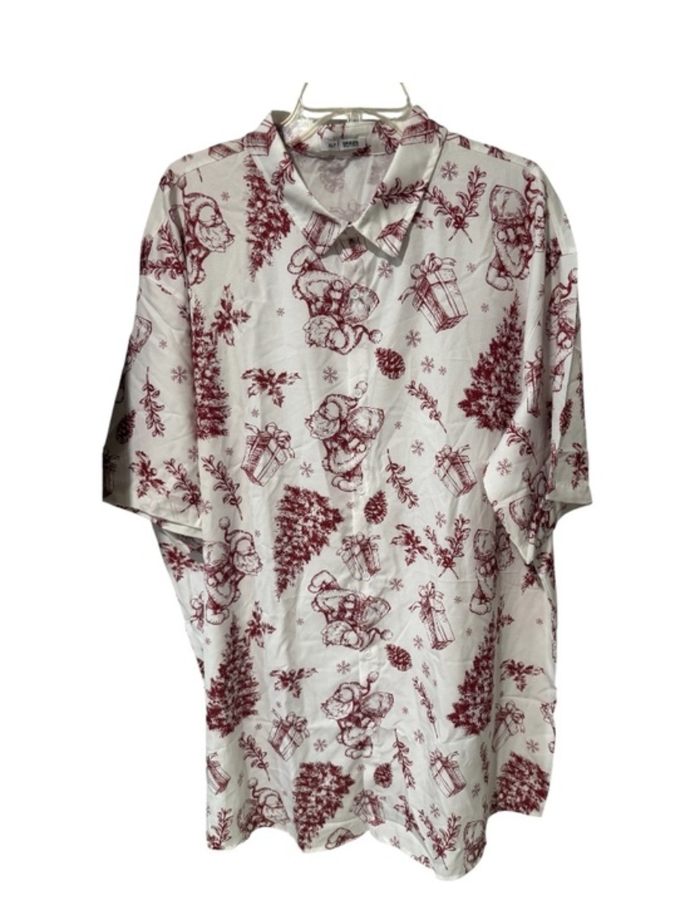 Men's Vintage feel Santa Toile Print Short Sleeve button up shirt XLT